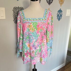 Lilly Pulitzer Madge Multicolor Floral Blouse in paradise found size large